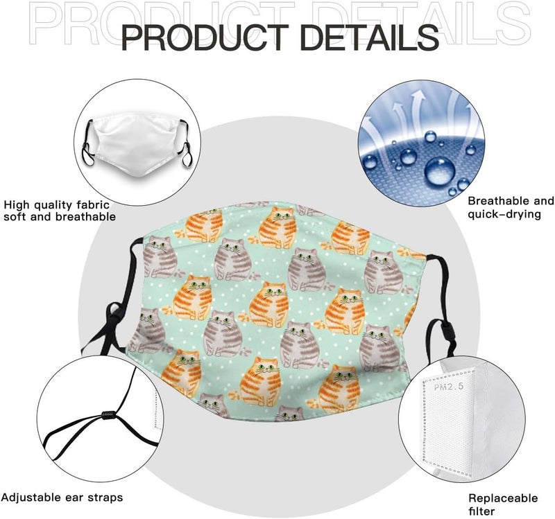 Beubebim Cute Dolphins Wave Face Mask Adult Washable Reusable Pleated Anti Dust Mask with 2 Filter for Women Men Decorative - Image 3